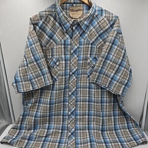 Wrangler Shirt Adult 3XL Blue Black Western‎ Snap On Short Sleeve Men Casual New